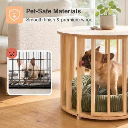 Dog Crate Furniture, Round Cat Coffee Table with Cat Bed, view 4