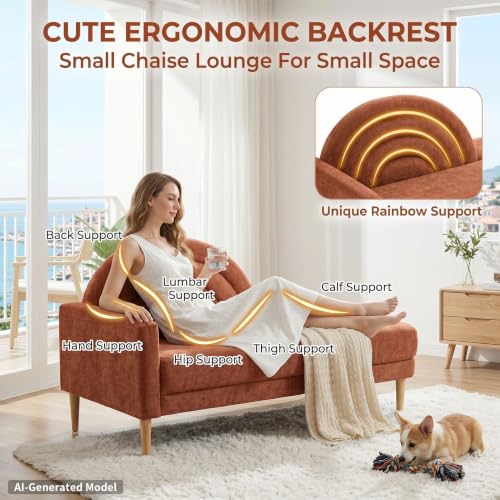 62.2" Linen Chaise Lounge Chair Indoor with Right Armres, Ocher Orange, view 5