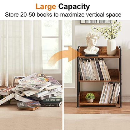 Bookshelf,Small Bookcase,3-Tier Storage Organizer,Industrial Shelving Unit for Home Office,Living Room,Dormitory,30" H,Retro Brown