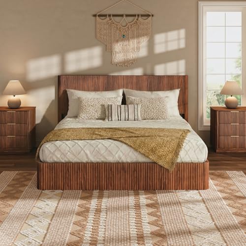 Fluted King Size Platform Bed Frame with Lift up Storage, view 4