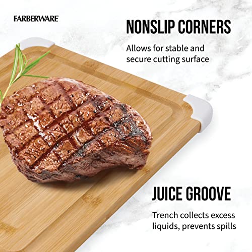 Nonslip Bamboo Cutting Board with Juice Groove, 11x14 Inch, White, view 7