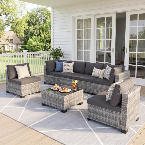7 Piece Patio Furniture Set, Outdoor Wicker Sectional Sofa Set, view 5