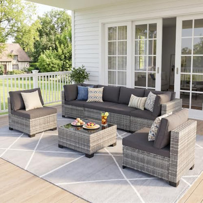 7 Piece Patio Furniture Set, Outdoor Wicker Sectional Sofa Set, view 5
