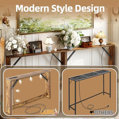 5.9 Inch Narrow Console Table with Power Outlet,Sofa Table Set of 2，Total Length 94'' Sofa Table Behind Couch，for Entryway&Living Room, Rustic Brown