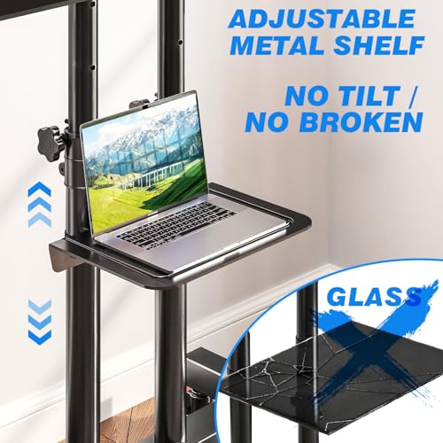 Mobile TV Cart Rolling TV Stand for 32-83 Inch Screens up to 110lbs, Portable TV Stand on Wheels with Height Adjustable Shelf, Outdoor TV Stands Mount for Home Office MAX VESA 600x400mm, Black