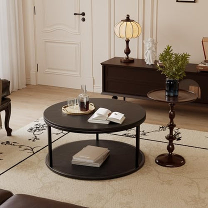 36" Coffee Tables with Storage, 2-Tier Round Coffee Table, Center Table for Living Room, Furniture for Small Spaces, Black