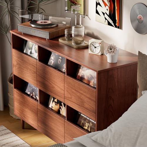 47.2" Large Record Player Stand, Vinyl Record Storage Cabinet, Brown, view 8