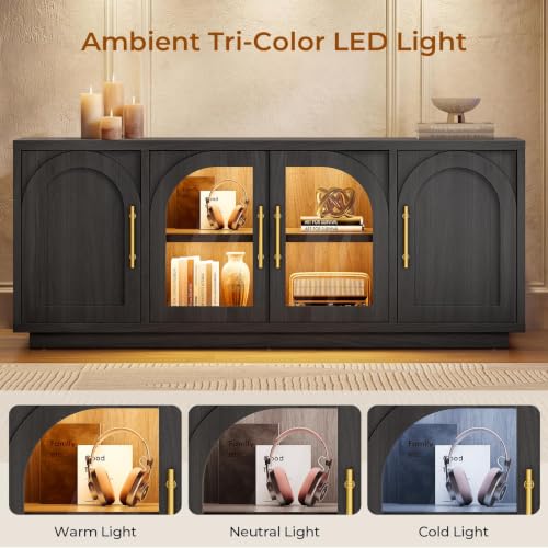 63" Modern TV Stand with LED Lights and Storage, Black TV Cabinet, view 5