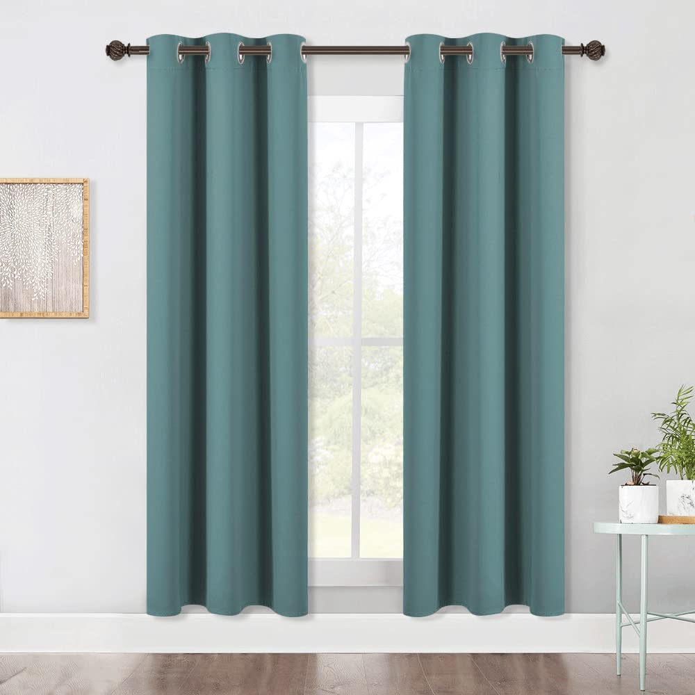 Modern Blackout Curtains Noise Reducing, Thermal Insulated and Privacy Room Darkening Drape Panels for Boy's Guest Room Door Window (Greyish Blue, 2 Panels, W42 x L72 -Inch)