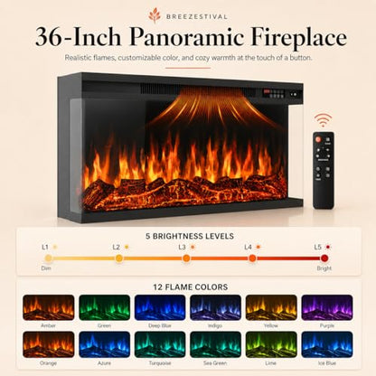 Black Farmhouse TV Stand with Fireplace, Entertainment Center, view 8