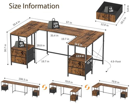 67" U Shaped Computer Desk, Reversible L Shaped Gaming Desk, view 4