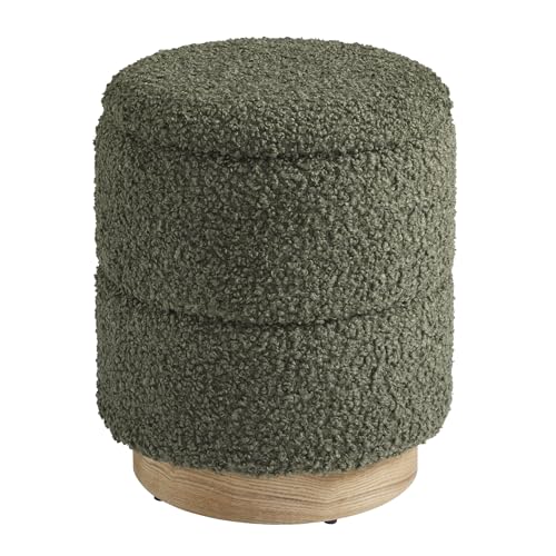 Round Boucle Ottoman Olive Green, view 6