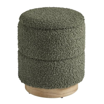 Round Boucle Ottoman Olive Green, view 6