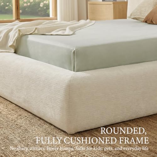 Cloud Bed Frame, Upholstered Queen Platform Bed Frame, Cream, view 6