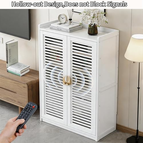 Router Storage Cabinet with Adjustable Shelves, Ventilated Doors, White, view 6