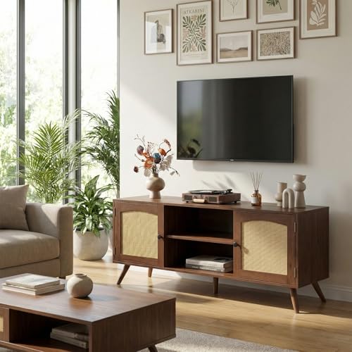 Mid Century Modern Rattan TV Stand for 55/60 Inch TV, view 5
