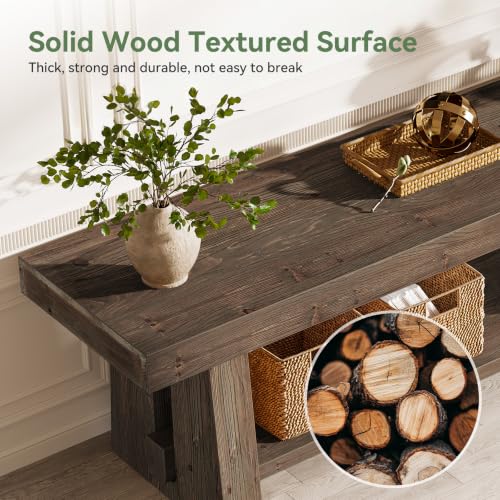 63-Inch Solid Wood TV Stand, 2-Tier Farmhouse Entertainment Center with Open Storage Shelves, TV Consoles for Living Room Bedroom, Wood Television Console for TVs up to 75 Inches