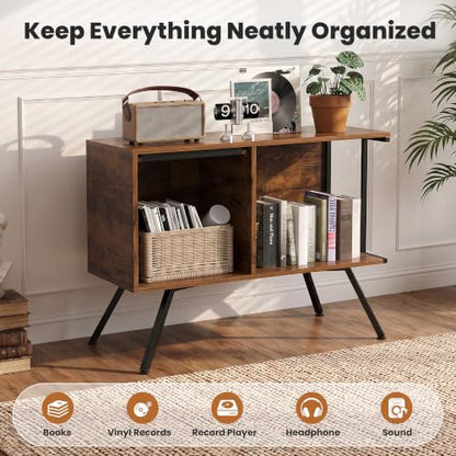 Flip Top Record Player Stand with Vinyl Storage Up to 150 Albums, view 8