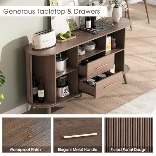 Walnut Sideboard Buffet Cabinet with Storage for Dining Room，63", view 4