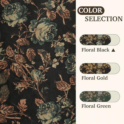 1 Panel Custom Vintage Floral Curtain 300GSM Thick Velvet Print Curtain Soft Thermal Insulated Privacy Window Drapes for Bedroom Dining Living Room Bathroom