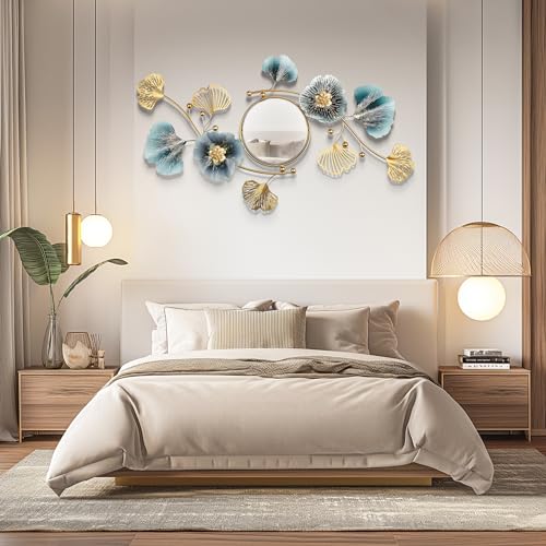 Large Wall Mirror,Modern Wall Mirrors Decorative,3DMetal Ginkgo Biloba Design - Perfect for Living Room, Bedroom, Bathroom, or Entryway Wall Decor