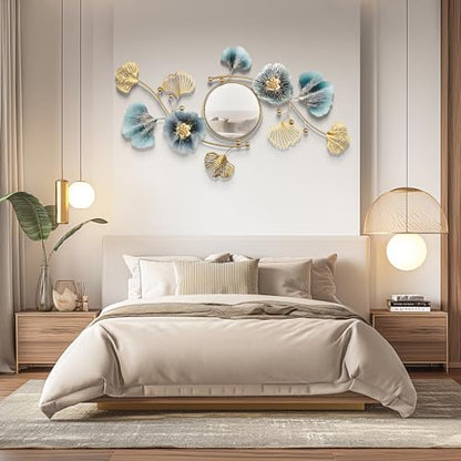 Large Wall Mirror,Modern Wall Mirrors Decorative,3DMetal Ginkgo Biloba Design - Perfect for Living Room, Bedroom, Bathroom, or Entryway Wall Decor