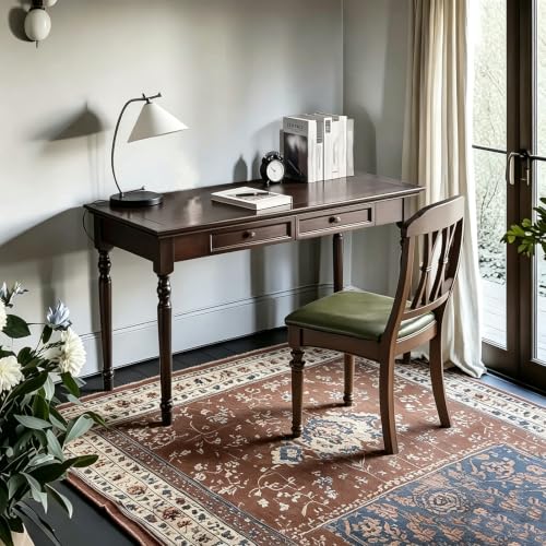 Walnut Writing Desk with Drawers, 39.4" French Country Style (2 Drawers), view 8