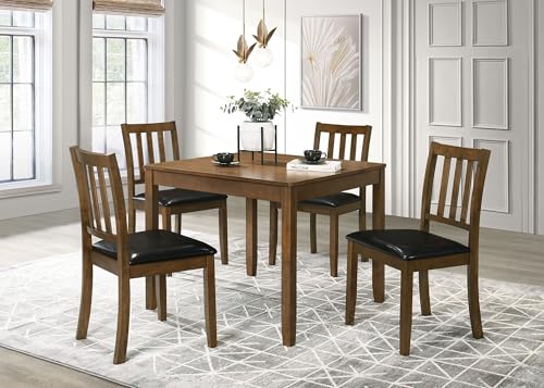 Coaster Home Furnishings - Parkwood - Wood - 5-Piece Square Dining Table Set – Rustic Dining Set with Vertical Slat Back Chairs and Black Seat - Dining Room or Kitchen - Honey Brown - 150400