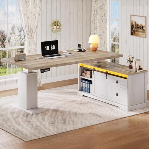 L Shaped Standing Desk with Power Outlets & LED Lights, view 4