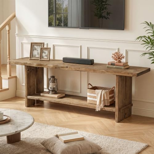 71" Solid Wood TV Stand for 55/65/75/85-Inch TV, 2-Tier TV Table, view 4