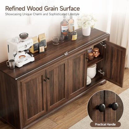 60" Buffet Cabinet with Storage, Sideboard Buffet Table Brown, view 6
