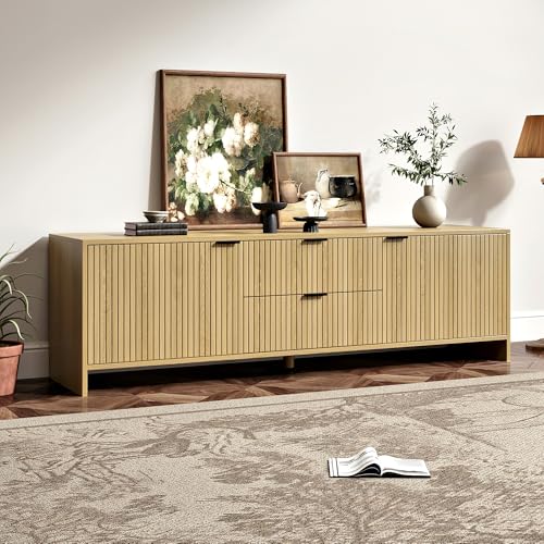 Fluted TV Stand for TVs up to 70", Modern TV Console with 2 Drawers, view 5