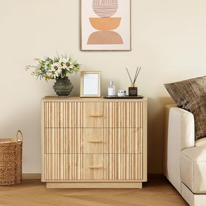 Fluted Natural Wood Dresser with Metal Handles 31.5" Wide, view 4