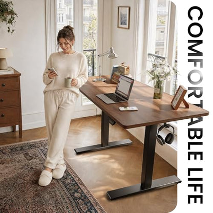 One-Piece Standing Desk, 48 x 24 Electric Height Adjustable Computer Desk, Sit Stand up Home Office Workstations with Whole-Piece Desktop, Black Walnut