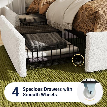 King Size Bed Frame with 4 Oversized Storage Drawers, Soft Teddy Fabric, view 5