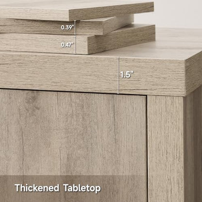 63" Sideboard Buffet Cabinet, Wooden Kitchen Coffee Bar, Light Grey, view 5
