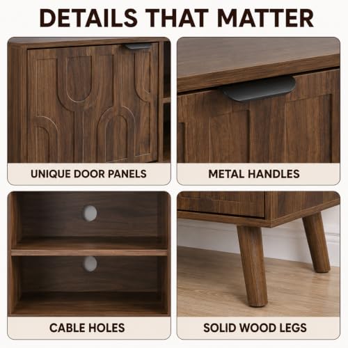 47" Mid Century Modern TV Stand, Fluted Walnut Media Console for 45" TVs, view 7