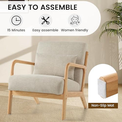 Mid Century Modern Accent Chair Set of 2, Upholstered Chair for Living Room, Accent Chair with Lumbar Pillow Solid Wood Frame Reading Chair Armchair for Bedroom Small Spaces, Grey