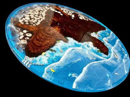 Shoreline Bliss Coastal Resin Look Epoxy Round Coffee Table Center Table Dining Room Table Living Room Table Patio Table Office Table Bar Table Conference Room Table (Without Stand, 18 x 18 Inches)