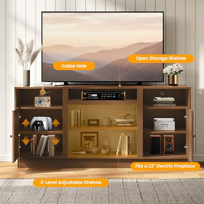 Tall TV Stand for TVs Up to 65", Mid-Century Modern, Walnut, view 4