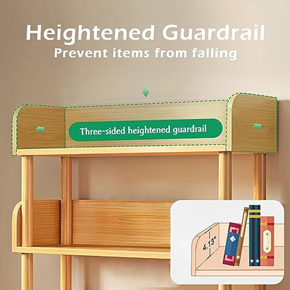 3-Tier Wooden Open Bookcase - Modern Display Bookshelf with Top Edge and Solid Wood Frame for Home and Office, Storage Cabinet, Oak