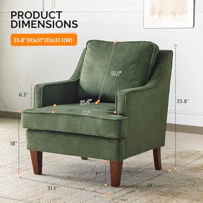 Mid-Century Modern Accent Chairs Set of 2, Green Upholstered Armchair Comfy Sofa Chairs Reading Chair High Back for Living Room Bedroom Furniture Apartment