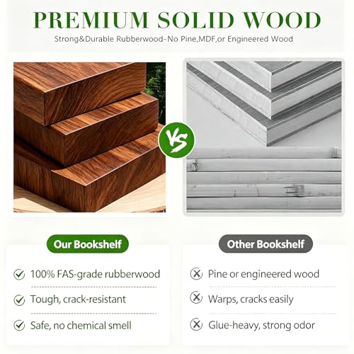 6 Tier 360° Rotating Solid Wood Bookshelf with Wheels, view 7