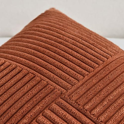 Fancy Homi Set of 1 Rust Boho Long Lumbar Body Decorative Throw Pillow Cover 14x36 Inch for Bed Couch Bedroom Bench, Soft Patchwork Corduroy Textured Pillow Case, Rustic Farmhouse Room Decor
