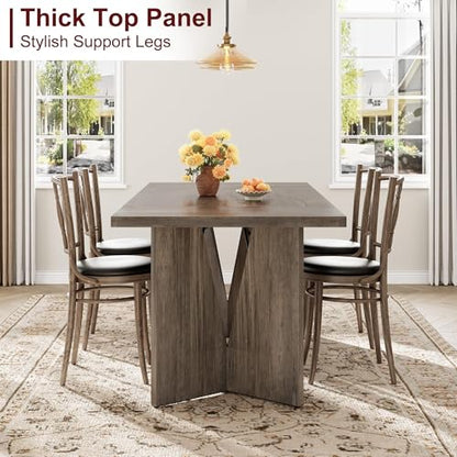 70.9'' Rectangular Dining Table for 6-8, Wooden Thickened Long Desk, Farmhouse Kichen Table with Sturdy Frame and Wooden Legs, for Dining Room, Kitchen, Living Room, Office, Retro Grey