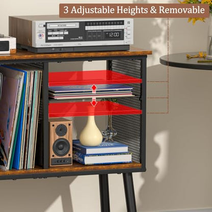 Record Player Stand with Adjustable Divider Vinyl Storage Holder Up to 200, view 5