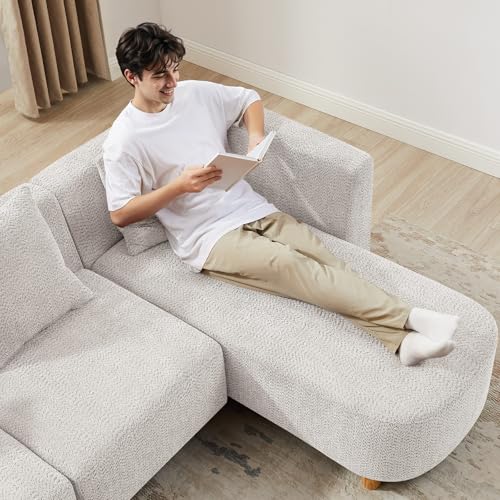 113" U-Shaped Sectional Sofa with 4-Seater, 4 Pillows, Light Khaki, view 5