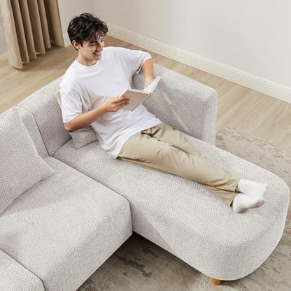 113" U-Shaped Sectional Sofa with 4-Seater, 4 Pillows, Light Khaki, view 5