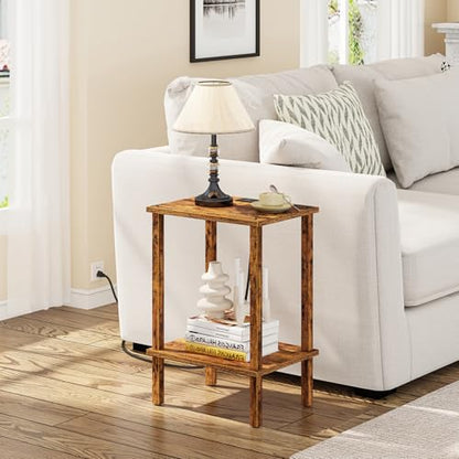 End Table with Charging Station, Set of 2, Small Side Table with Outlets, Nightstand Bedside Table, 2-Tier Storage Shelf for Small Space, Living Room, Bedroom Brown TB01BB041C