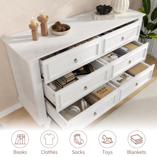 6 Drawers Dresser, 47.2" Wide Chest of Drawers, White, view 7